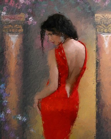 COMP 1 Colour Print 20 Long Tall Woman In A Red Dress by Dave Severn